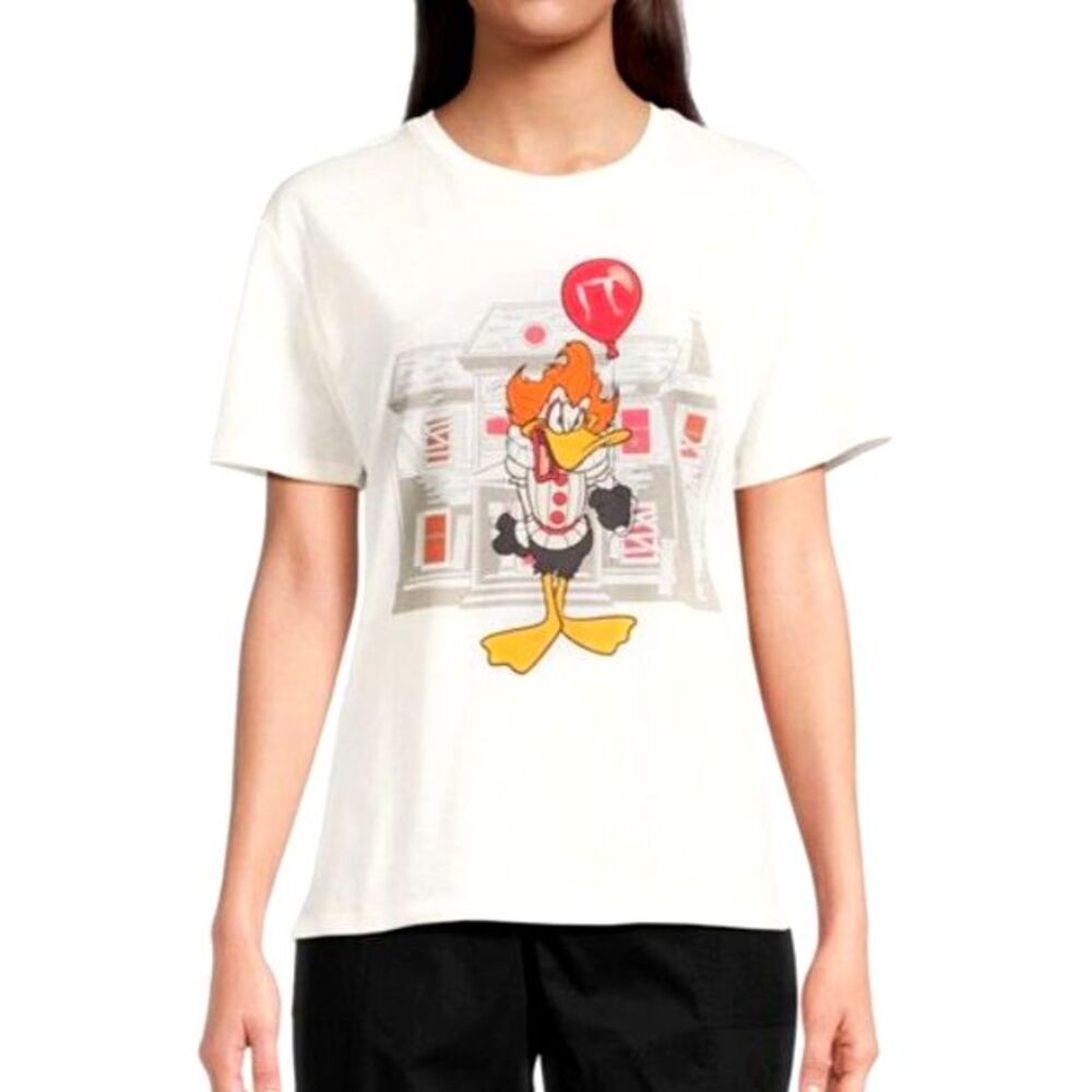NWT WB100 Daffy Duck Pennywise IT Graphic Tee White Sz Medium Halloween
